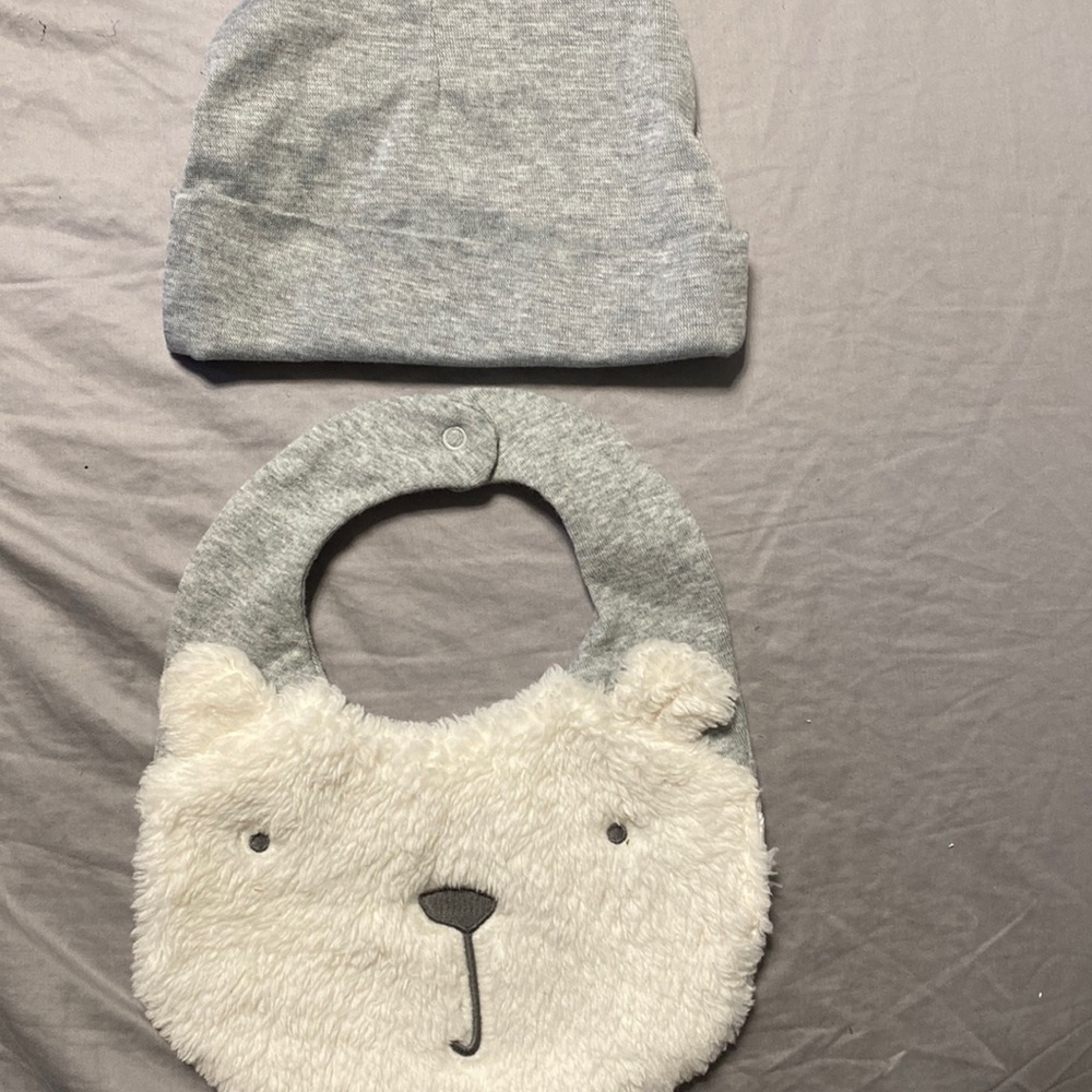 Beanie and bear bib